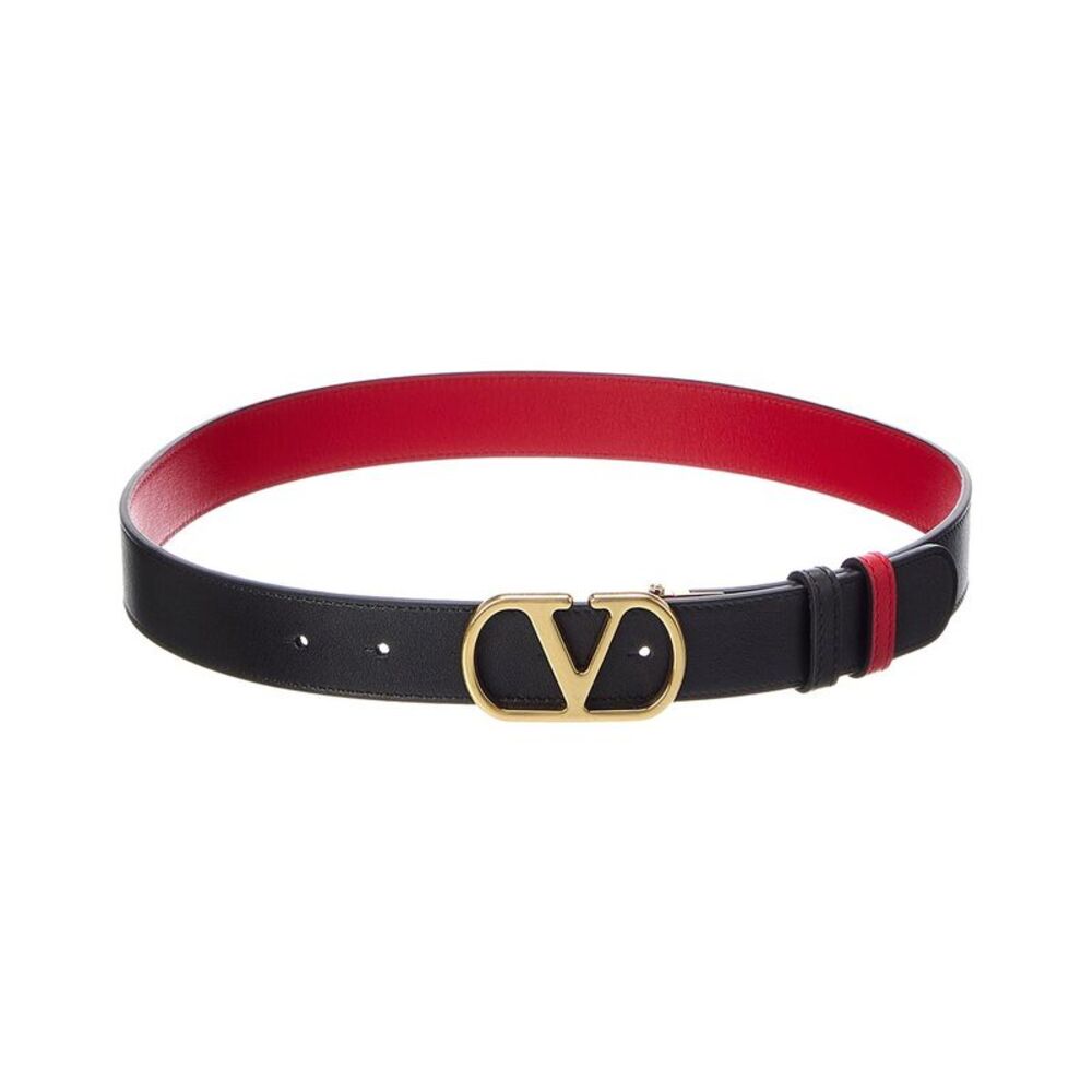 Valentino Vlogo Signature 30 Reversible Leather Belt, Black